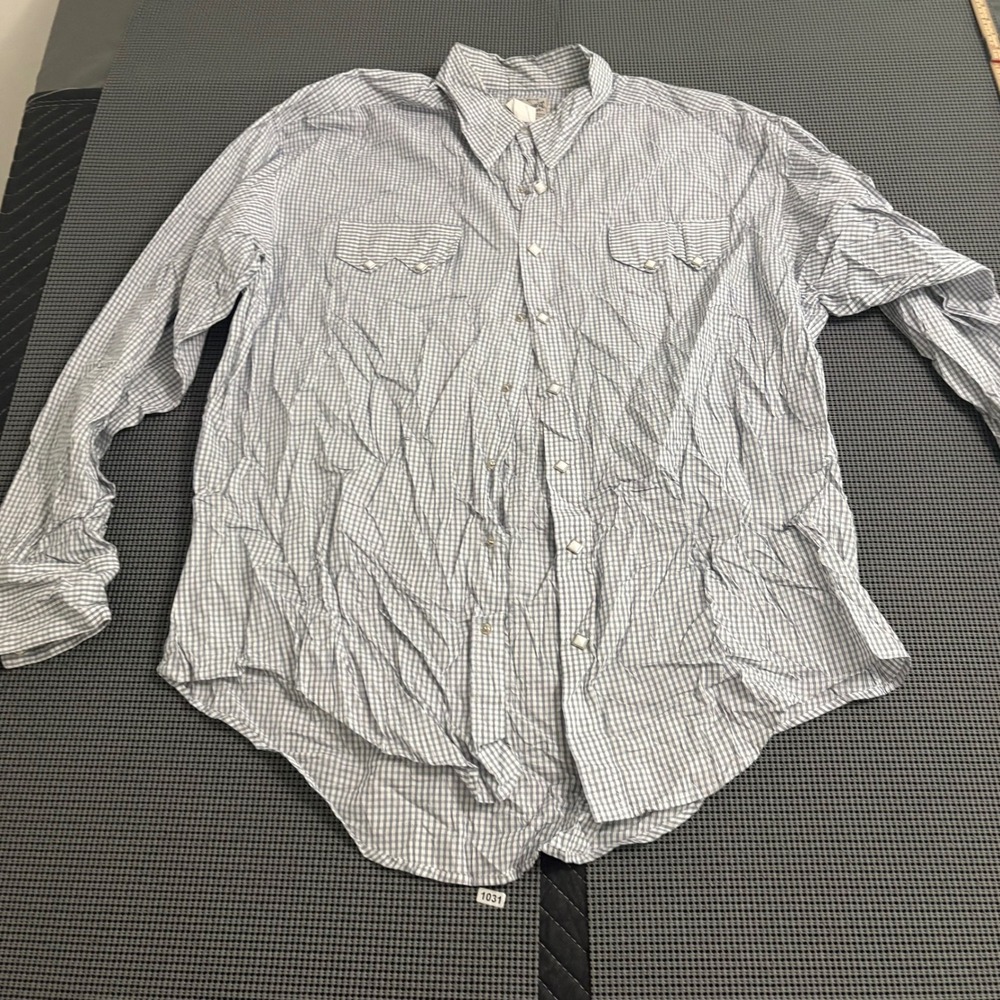 Rockmount Ranch Wear Mens XL Blue White Gingham Western Pearl Snap USA